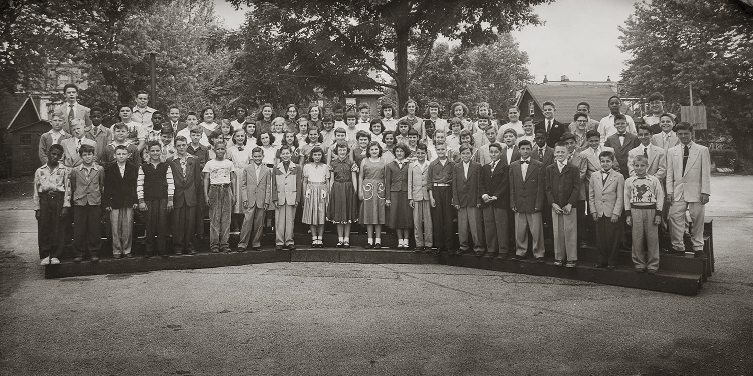 Restored old photo of school children