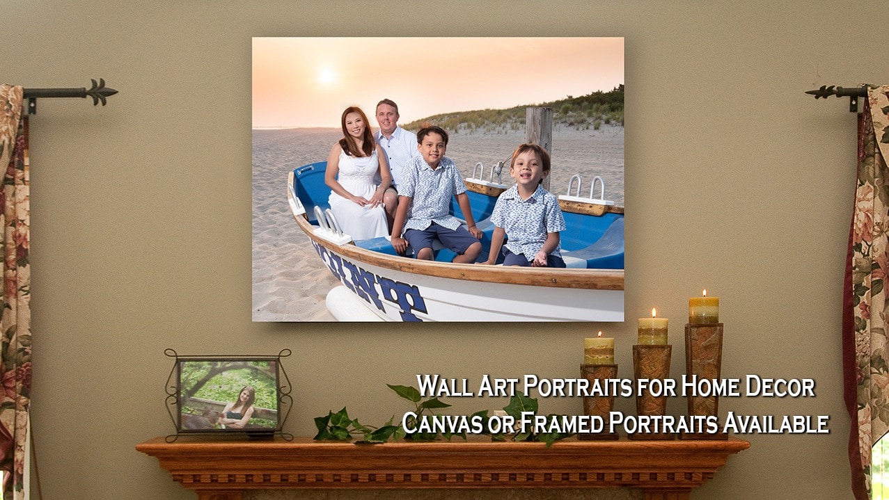 Printed canvas of family in boat at the beach